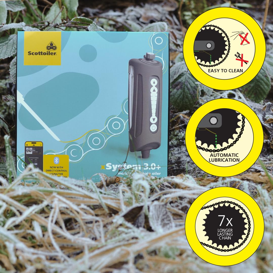 Scottoiler xSystem 3.0+ Electronic Automatic Motorcycle Chain Lubrication System with Bluetooth App Control, Biodegradable Green Scottoil & Traveller Expansion Bag Extra Range Bundle