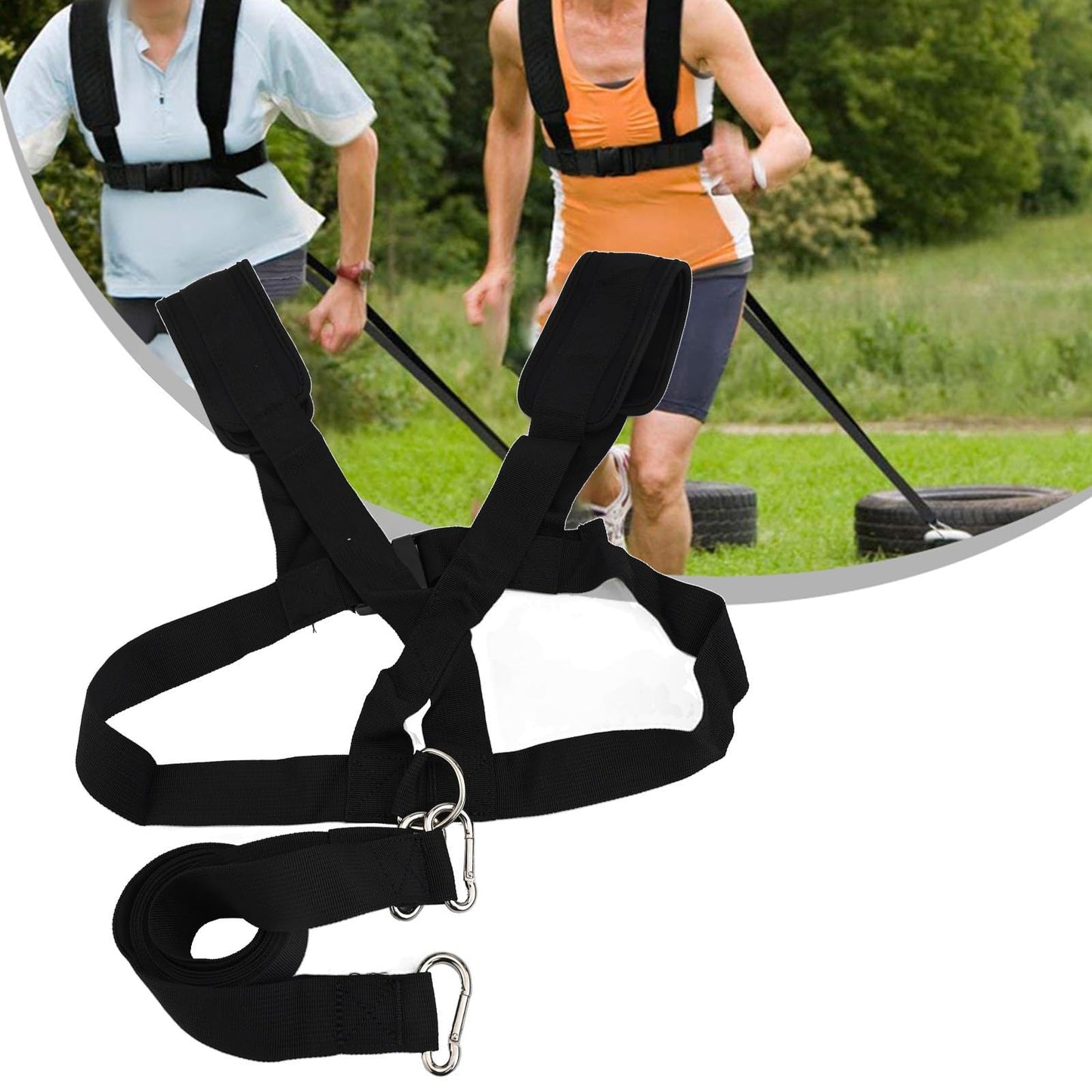 Jurtmy Sled Harness for Exercise, Adjustable Nylon Running Resistance Training Vest with Shoulder Pads for Football Basketball Strength Building, Black