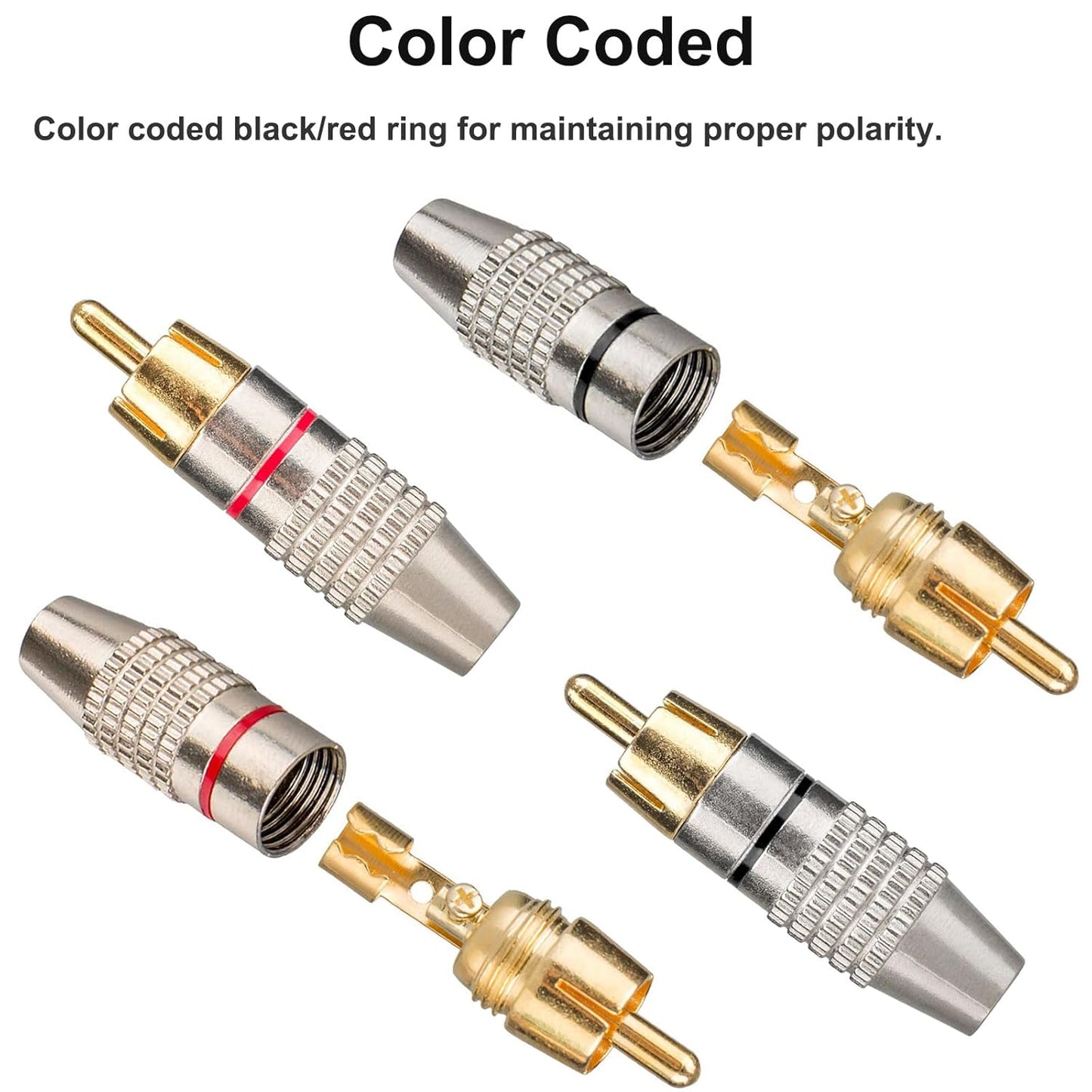 Elechood 20Pack RCA Male Plug Solder, Gold Audio Video Cable Adapter Connector for Speaker Wire Wall Plate Home Theater