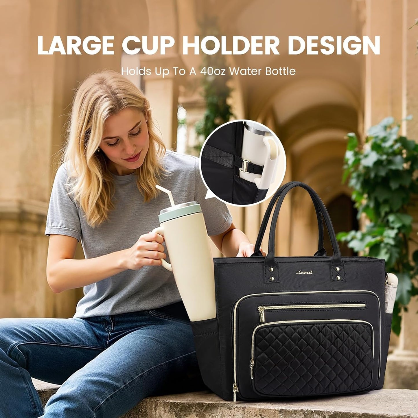 LOVEVOOK Teacher Tote Bag for Women Work, Laptop Bag Work Tote Bag Nurse Bags With Large Cup Holder, Professional