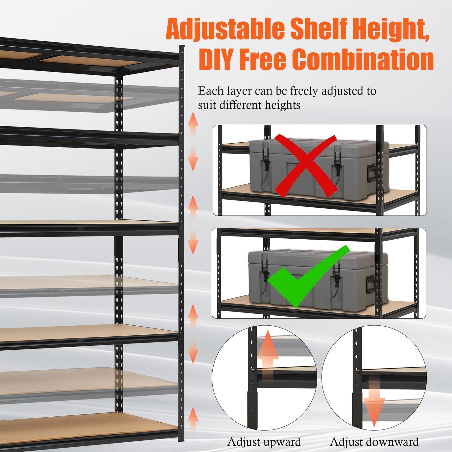 EliteEdge Heavy Duty Garage Shelving Units,5-Tier Adjustable Storage Shelves,60x18x72in,Loads 3000 LBSS,Adjustable Garage Storage Shelving, Metal Storage Utility Racks Shelf Unit