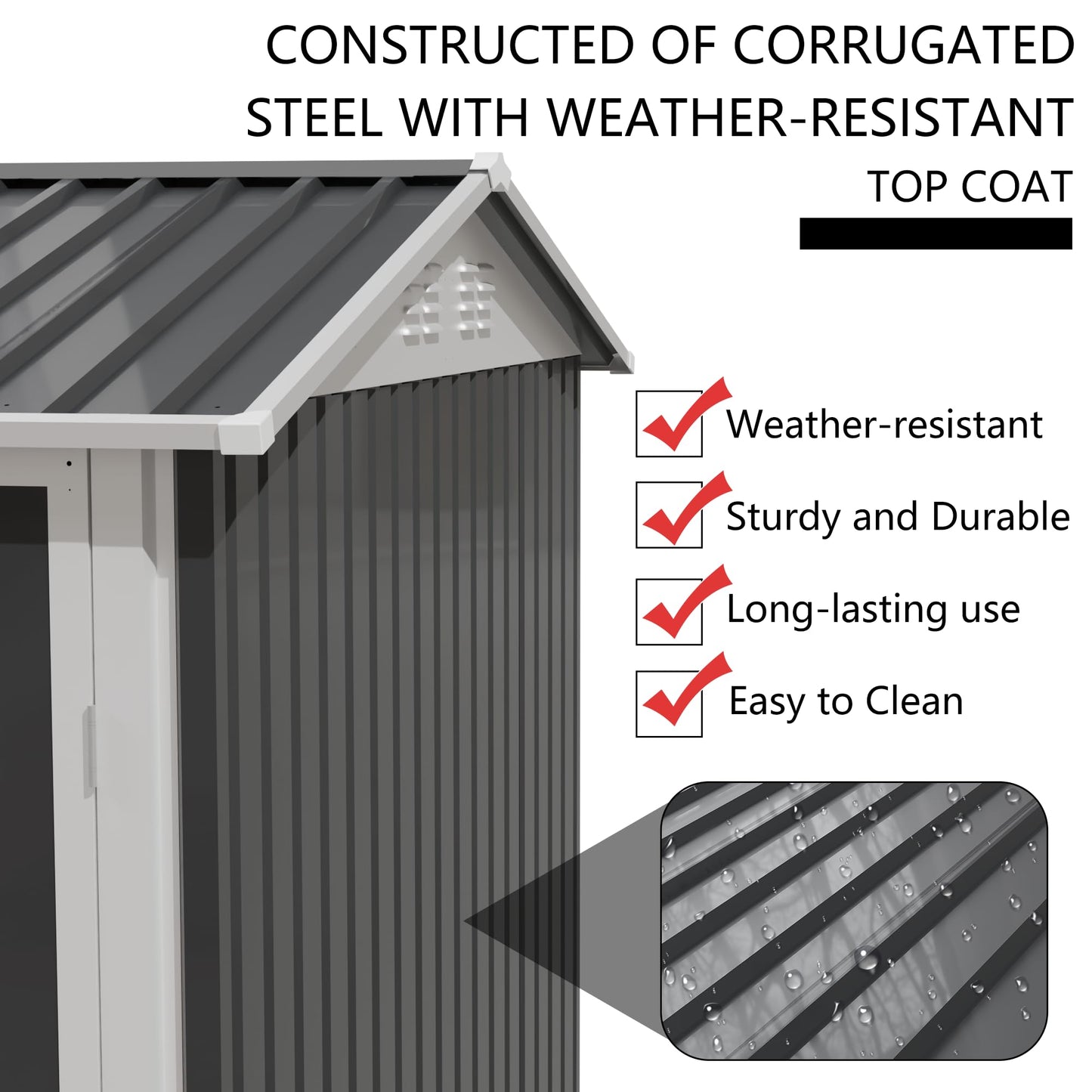 KEIKI 9x6 FT Metal Storage Shed with Window, Large Outdoor Backyard Shed for Tools & Equipment, Durable Galvanized Steel Garden Shed for Patio or Tiny House Use, Gray