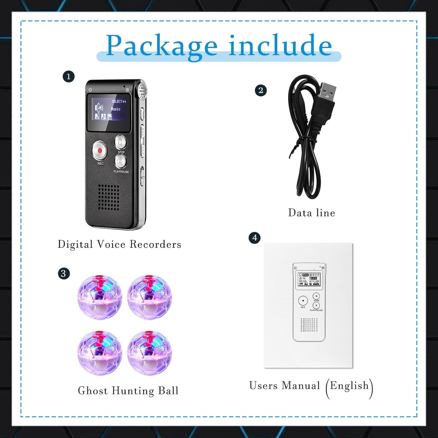 Dunzy 5 4 Pcs EVP Recorder Ghost Hunting Kit Paranormal Digital Voice Recorders with LED Motion Activated Cat Balls