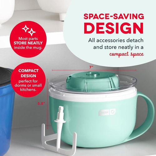 Dash My Mug Ice Cream Maker - Single Serving Gelato, Yogurt & Sorbet - Easy Clean & Use - Aqua, 2 Bowls