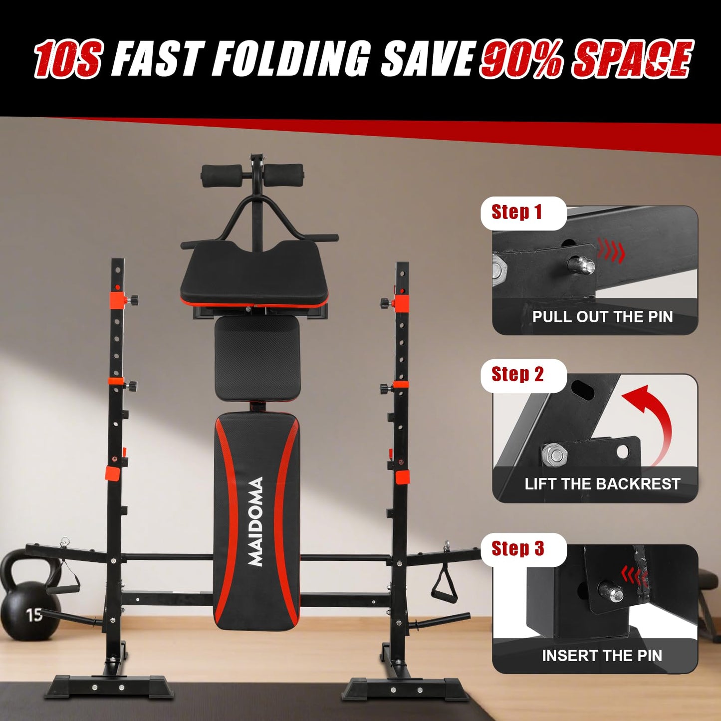 1500LBS 6 in 1 Weight Bench Set with Leg Extension/Curl and Preacher Curl, Bench Press Set and barbell Rack with Safety Bar Catches, Foldable Workout Benches for Home(US Stock)