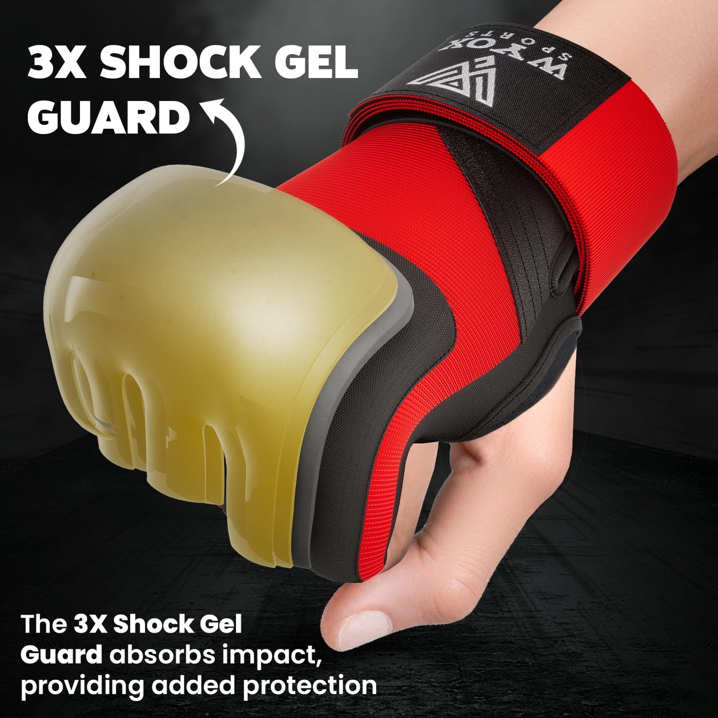 WYOX Gel Boxing Hand Wraps Inner Gloves for Men & Women, 80cm Quick Wrist Straps, Padded Knuckle Protection for Muay Thai Kickboxing, Hand Wraps for Boxing & Martial Arts (Red, L/XL)