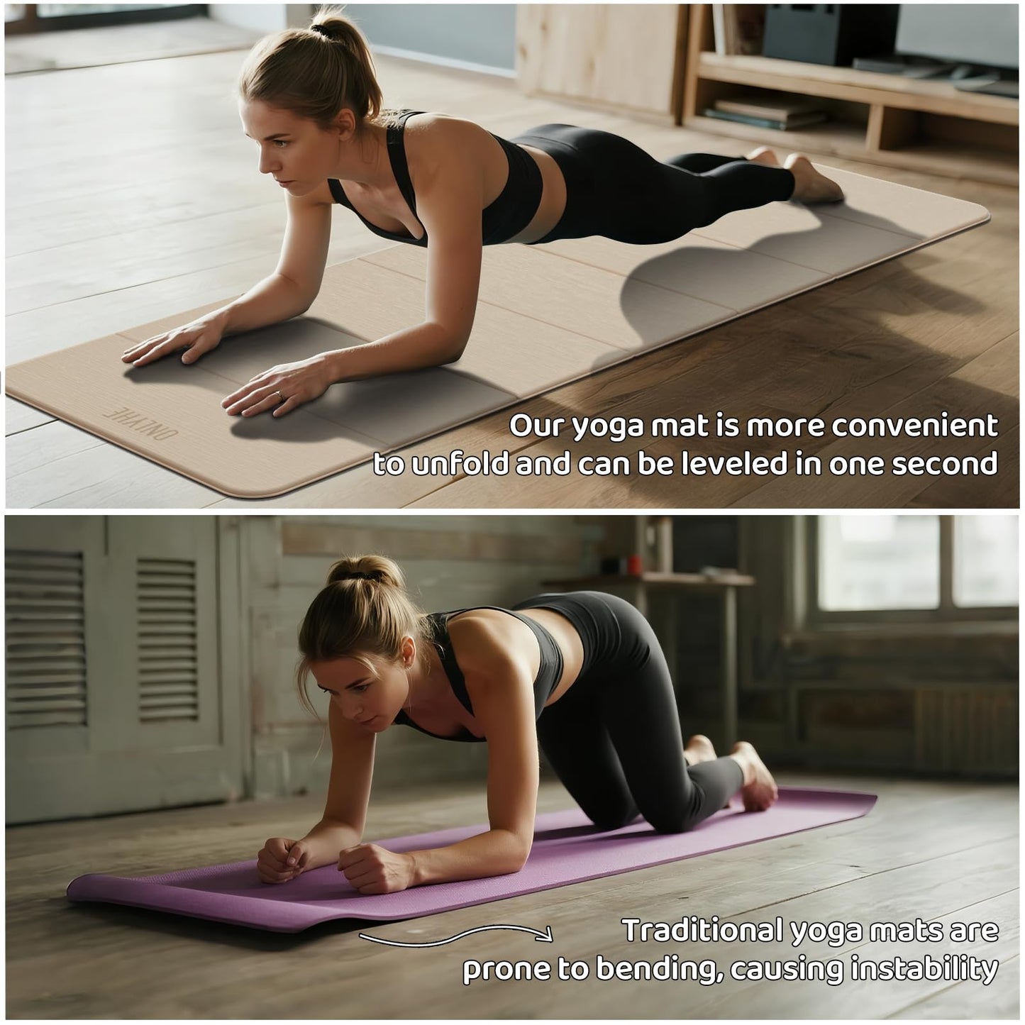 ONLYHE Foldable Yoga Mat Exercise Mat for Home Workout, Comfortable and Durable, 8mm Thick Portable Folding Mat, Non-Slip, Pilates Mat Thick, Outdoor Use, Meditation, Travel, Camping (71"x24" x 0.3") (Milk Coffee + Black)