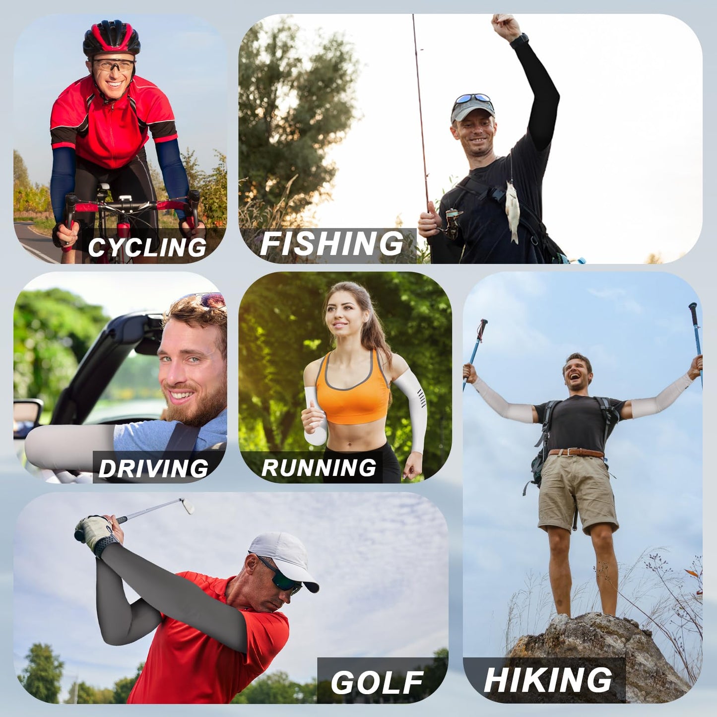 ROCK TAKIN UV Sun Protection Arm Sleeves for Men Women, UPF 50+ Cooling Sun Sleeves to Cover Arms Sports Compression Covers for Golf Baseball Football Work Running Cycling Driving - 3 Pairs