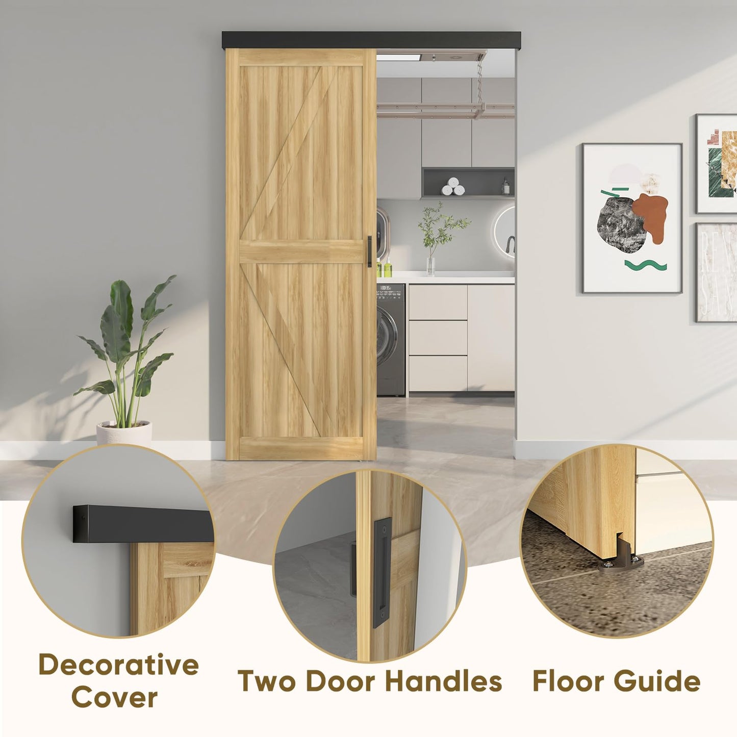 Barnsmith 5FT Barn Door Hardware Track Kit with Handles, Low Clearance Sliding Door Hardware, Aluminium Alloy Box Rail, Black (Door Panel No Indued)