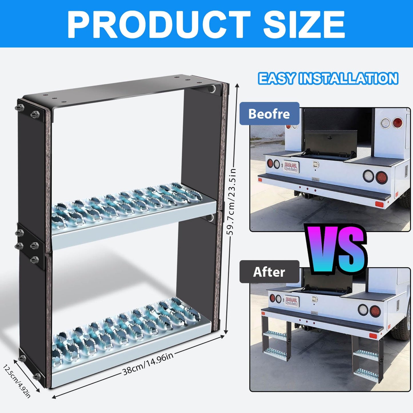 Universal Dual-Step Flexible Rubber Truck Step, Steps for Trucks to Mitigate Off-Road Impact, Hot Dipped Galvanized Steel Semi Trailer Cable Step, 660 lbs Load Capacity with 22.5” x 14” x 4.9” Inches