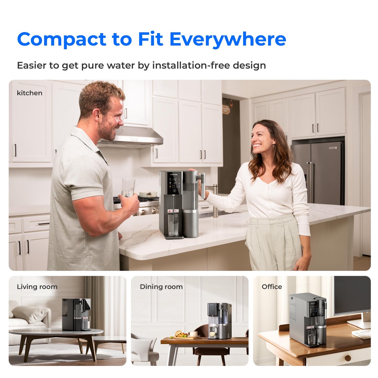 Waterdrop A2 Countertop Reverse Osmosis System, Hot and Cold RO System, Portable Pure Water Tank, Bottleless Water Cooler, 6 Temperature Settings, Hot Cold Room Water, 3:1 Pure to Drain