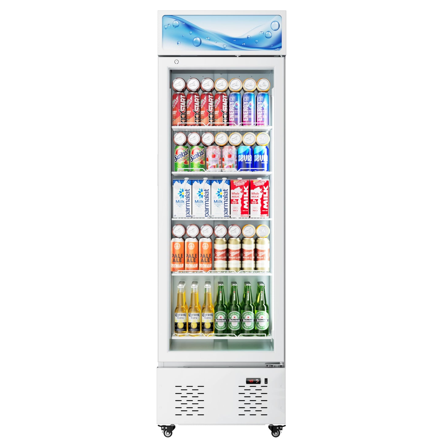 FreezLabs White Commercial Glass Door Display Refrigerator 11 Cu.ft Cooler Beverage Refrigerators with LED Light and 5 Shelves for Cafe Restaurant Store Bar