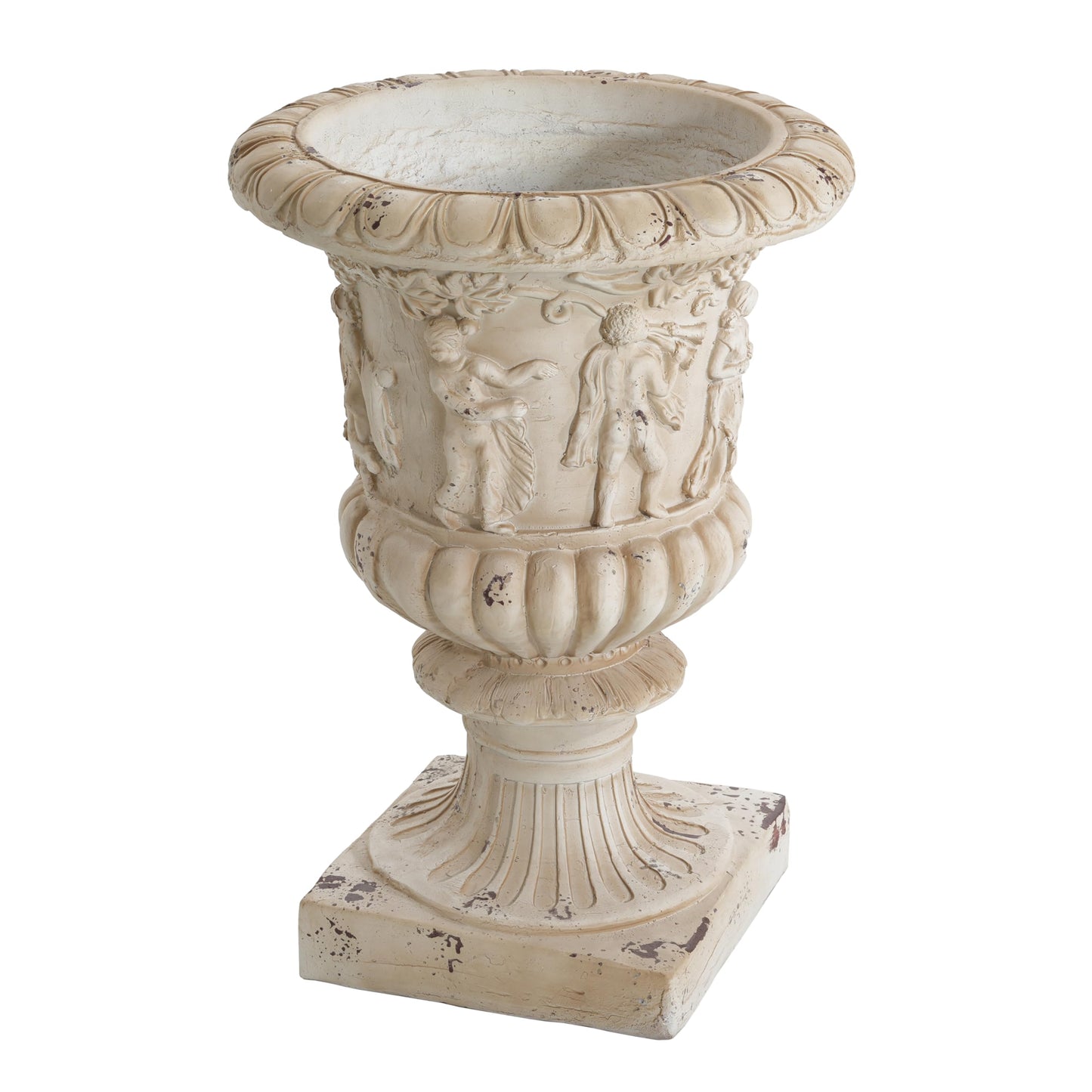 Christopher Knight Home Clara 27'' MGO Outdoor Planter, Mid-Century Modern Garden Urn, Floral Statue Design, Large Garden Pot, Flower Urn with Drainage Hole for Backyard Home, Antique White