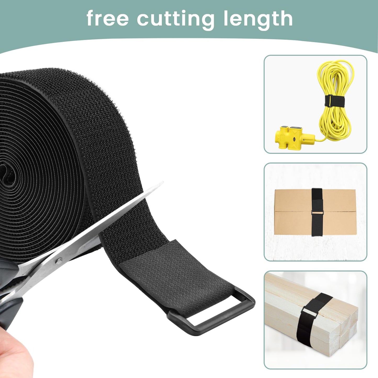 WSZJINB 1.5In x 16Ft Cinch Straps Heavy Duty With 20 Buckles, Black Nylon Hook and Loop Straps, Reusable Long Cable Ties for Organizer or Storage