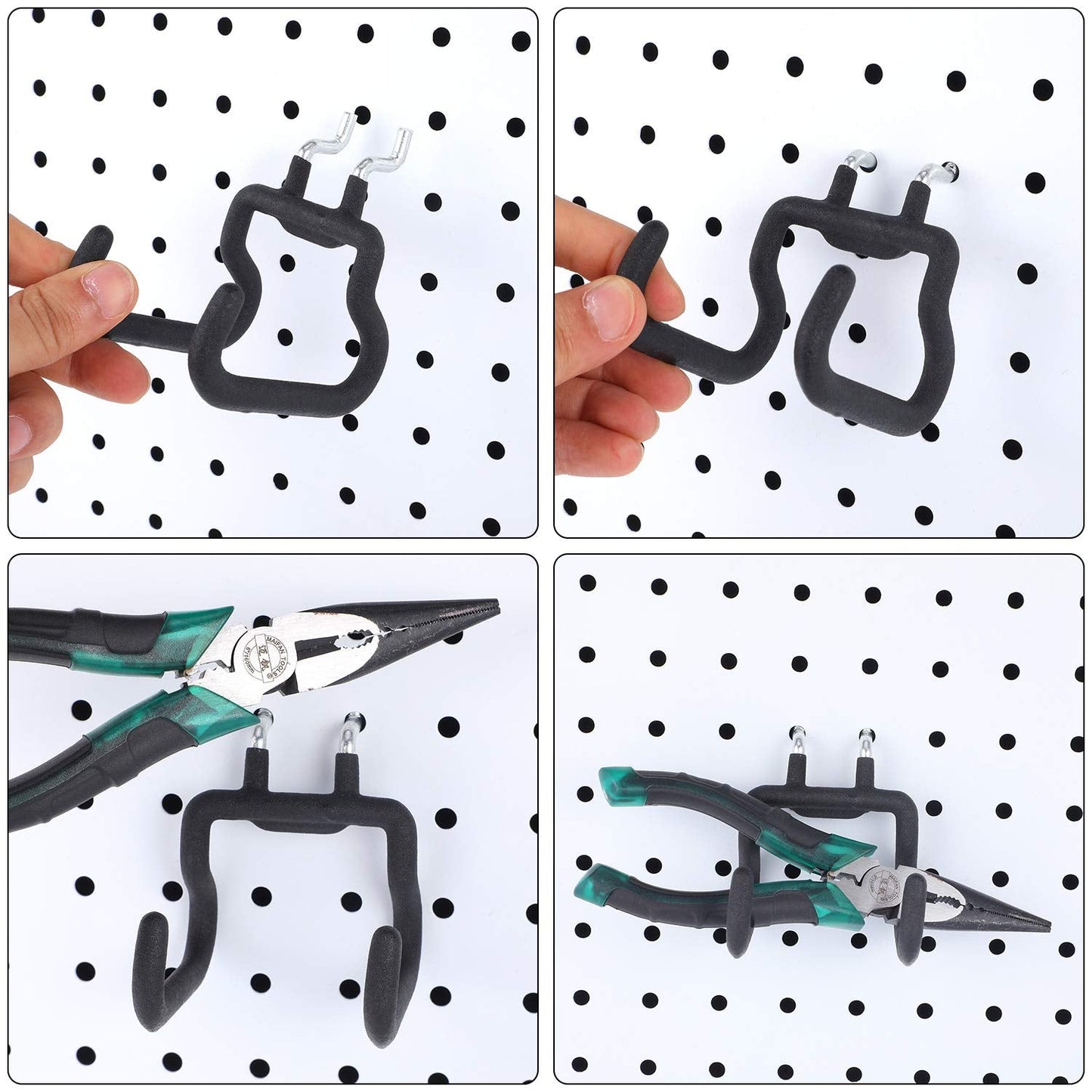 Hotop 4 Pieces Pegboard Hooks Pegboard Drill Holder Peg Board Hooks for Hanging Black Flat Utility Hook Peg Board Organization Accessory for Workbench, Garage Craft Storage(2.75 x 2.56 x 3.54 Inch)