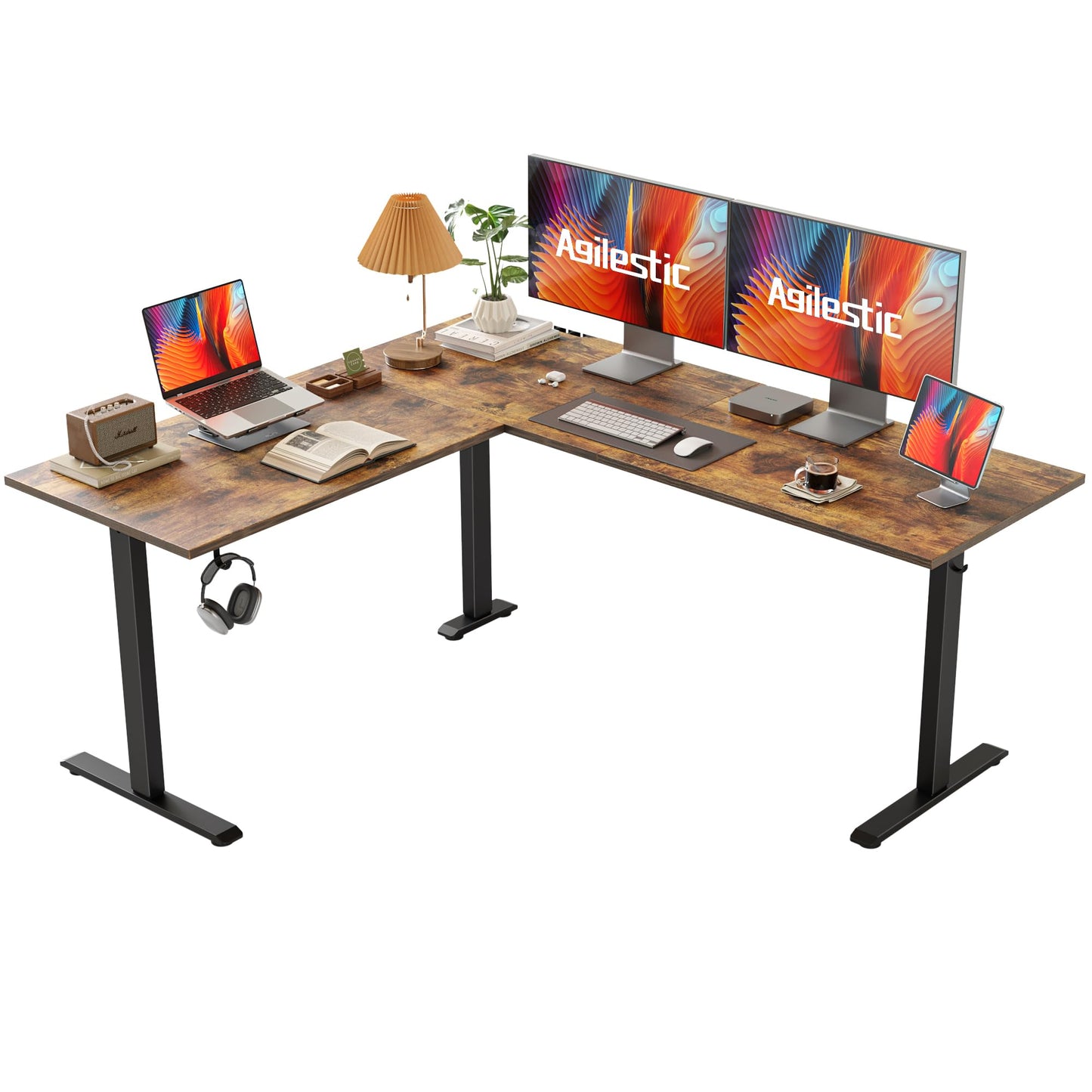 Agilestic L Shaped Standing Desk 63 x 55 inch Adjustable Height, Electric Corner Standing Desk, Sit Stand Computer Table with Splice Board, Rustic Brown