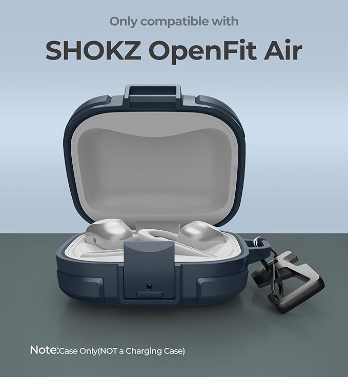 Dexnor for SHOKZ OpenFit Air Case with Drop-Proof Lock, Shockproof Rugged Bumper Cases Protective Cover with Carabiner & Keyring & Cleaner Kit Blue