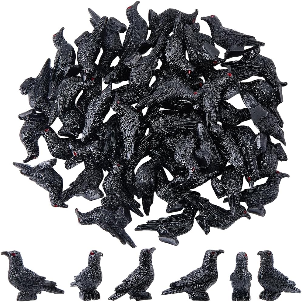 Skiennix 50Pcs Mini Black Resin Crows - Gothic Halloween Decorations for Home & Garden Decor