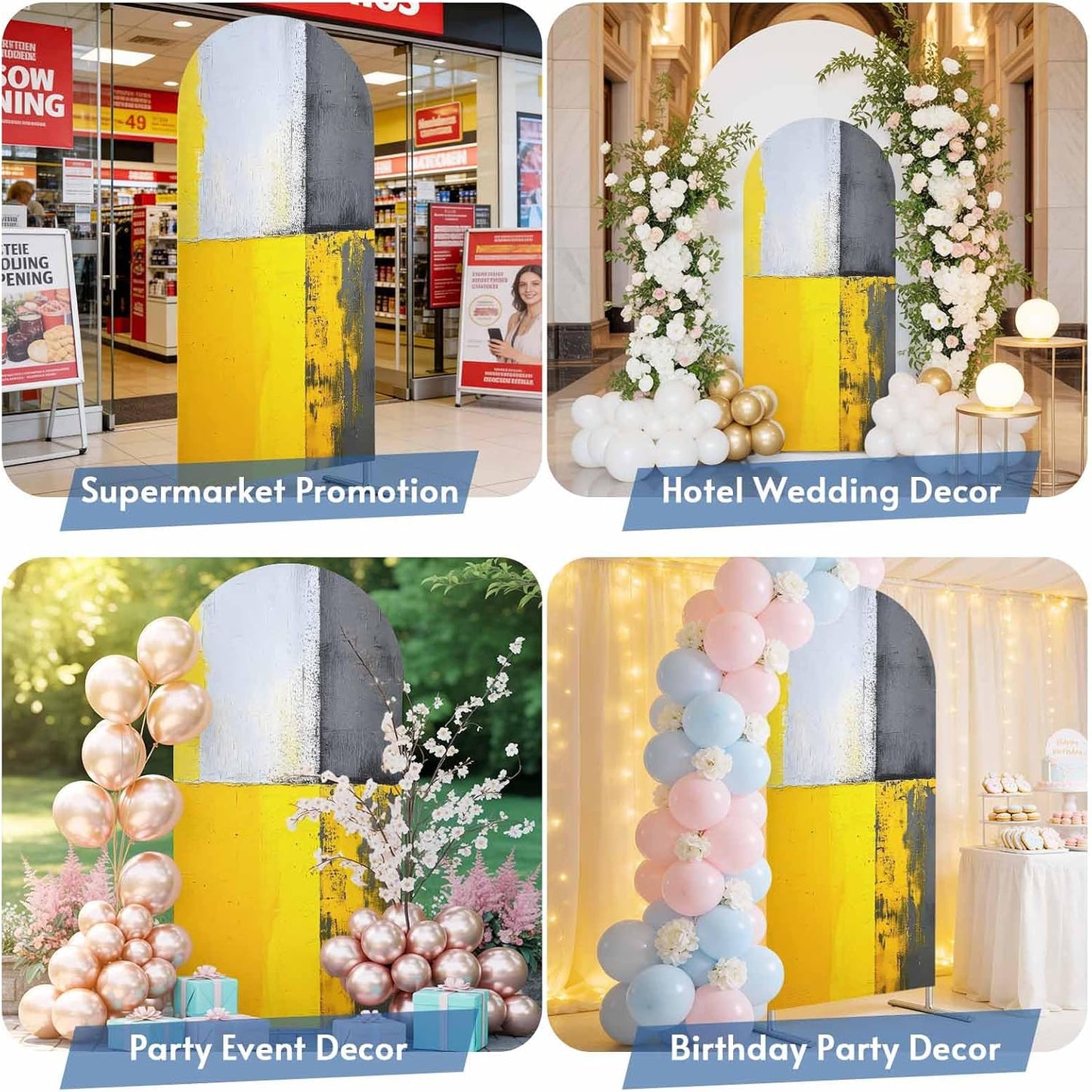 Jnbasdffb 7.2 Abstract Yellow Grey Wedding Arch Cover, Stretchy Spandex Arch Backdrop Stand Covers FT, Simple Oil