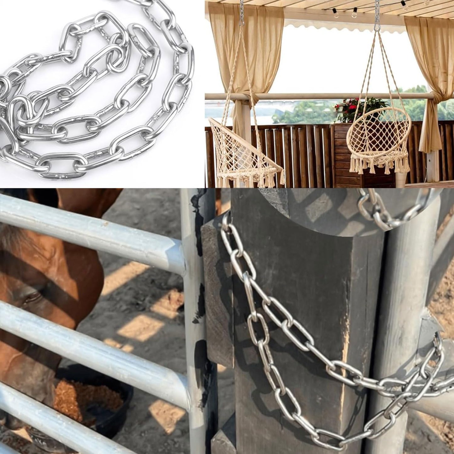 Favuit Heavy Duty Stainless Steel Chain, Hanging Safety Link Chain Fitness Chain Weight Lifting Chains with Carabiners for Home Gym Hammock Swing Hanging Chair Punching Bags (2 Pack)