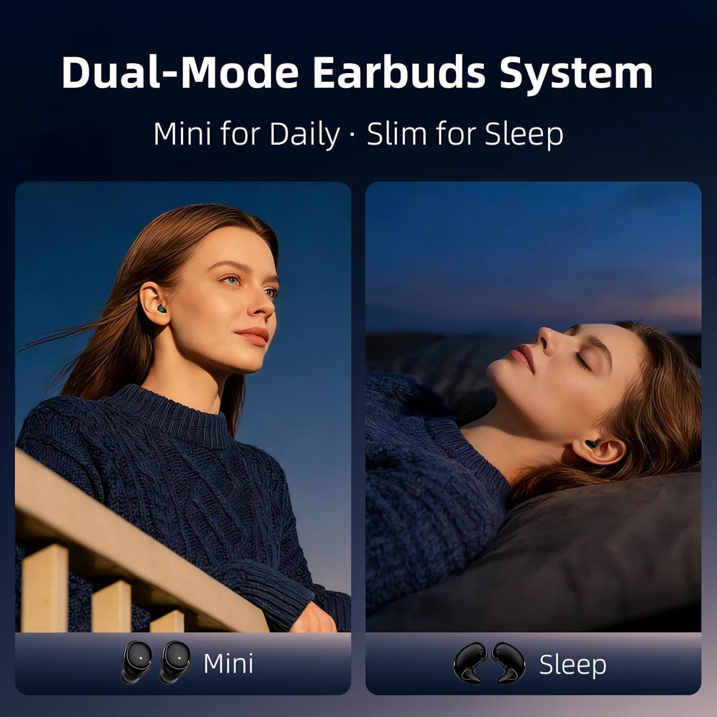 CUAUUO Flat Sleep Earbuds Mini Invisible Tiny Wireless Ear Buds, Wireless Hidden Small Sleeping Headphones for Side