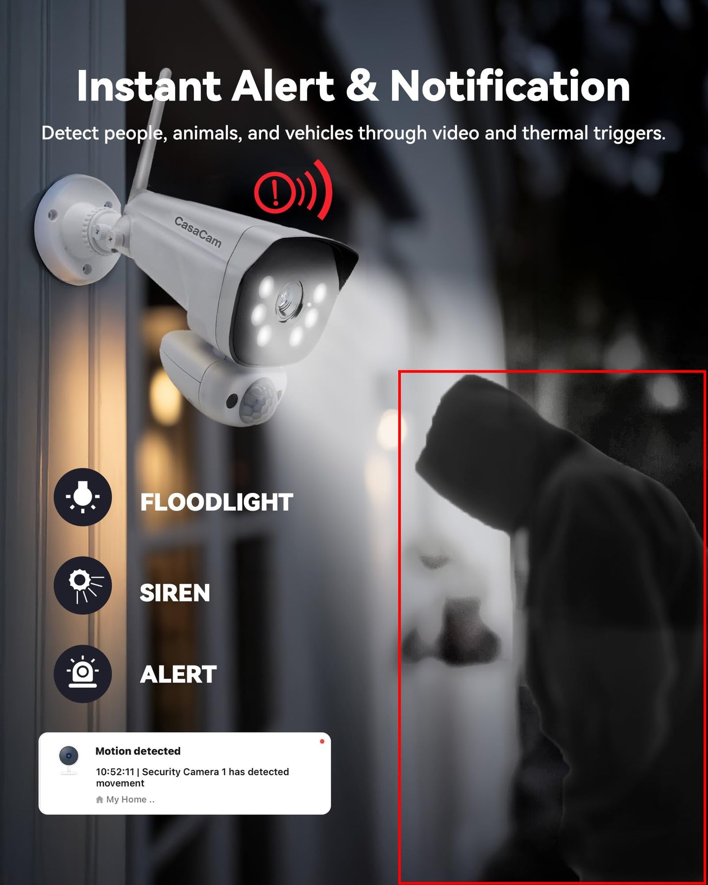 CasaCam Wireless Security Camera System Pro | 10.1” Touchscreen Monitor, 2 2K Floodlight Cameras | Indoor/Outdoor, No Monthly Fees, AI Detection, Two-Way Talk, 64GB SD, Model VS6102