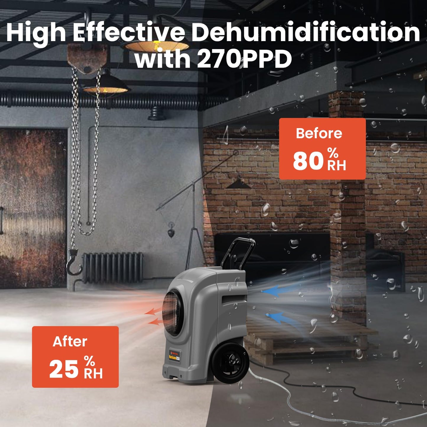 Abestorm 270 Pints Commercial Dehumidifiers with Pump, Portable Industrial Dehumidifier for Water Damage Restoration, Basements, Automatic Humidistat, Power-Off Memory,5 Years Limited Warranty