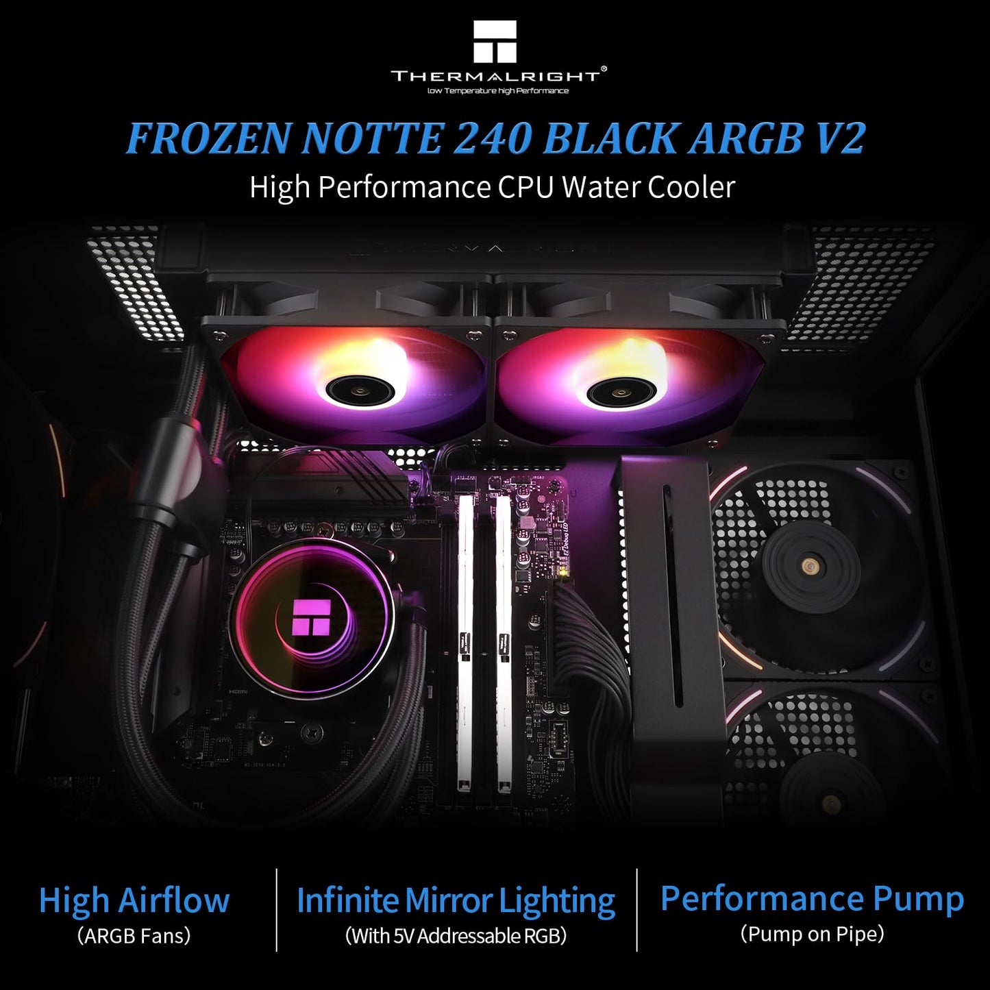 Frozen 240 V2 Cooler,240Black AMD/AM4 AM5,Intel 1700/1150/1151/1200/2011 Thermalright Notte Black ARGB Water Cooling