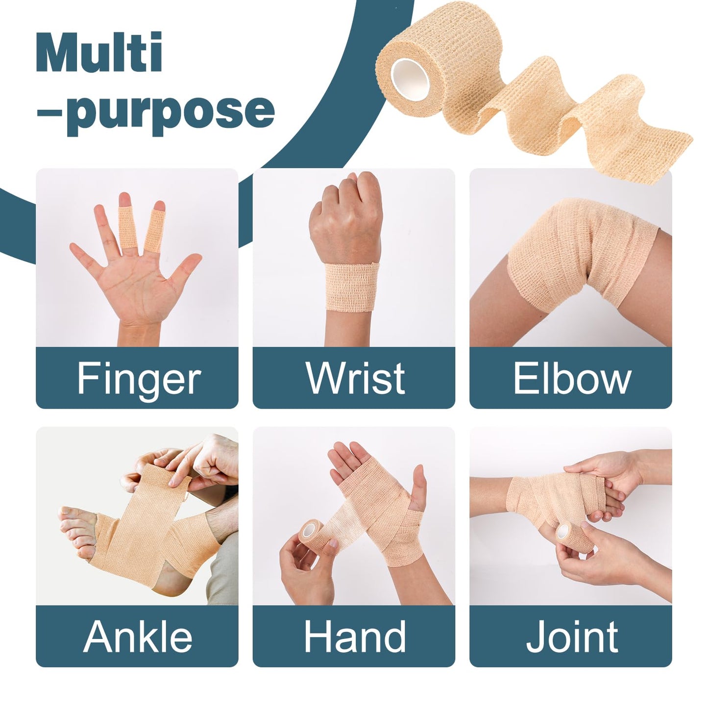 AZEN 8 Pack Self Adhesive Bandage Wrap, Elastic Cohesive Bandage Wrap, Skin Color Athletic Tape, Vet Wrap, Ankle Tape
