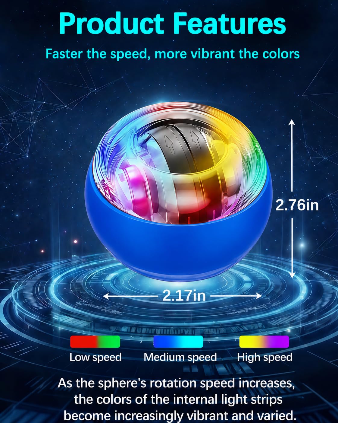 Torque Ball, Wrist Trainer Ball 2026 Upgraded, Auto-Start Gyro Ball, Wrist & Forearm Strengthener with LED Light, Smooth Silent Rotation, Portable Trainer for Fitness, Grip Strength Training-blue