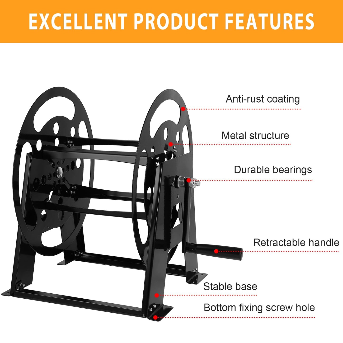 RV Extension Cord Reel Stand, 50-200 FT RV Extension Cord Reel Holder with Durable Bearings, Metal Heavy Duty Power Cord Storage Reel with Anti-rust Coating