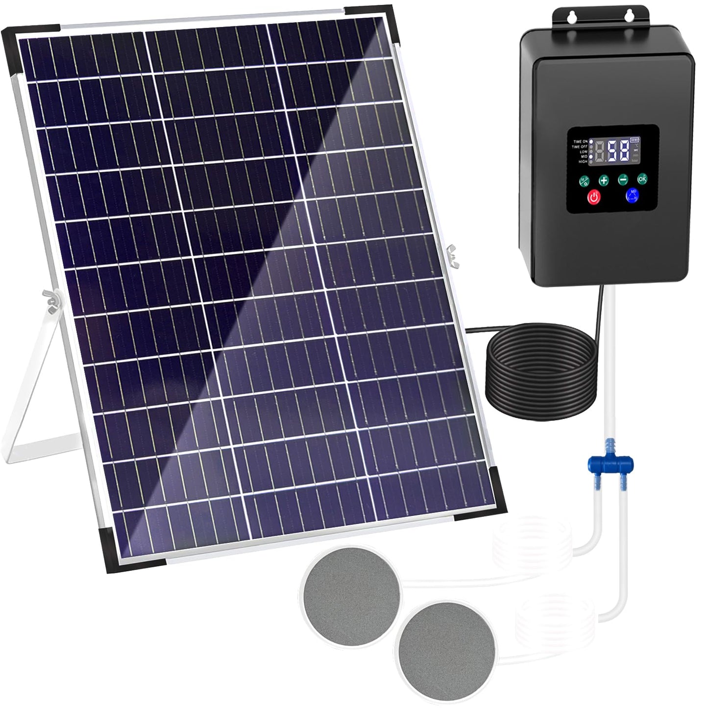 Lewisia Solar Pond Aerator Air Pump Battery with Air Hoses and Bubble Stones Fish Tank Bubble Oxygenator 30W