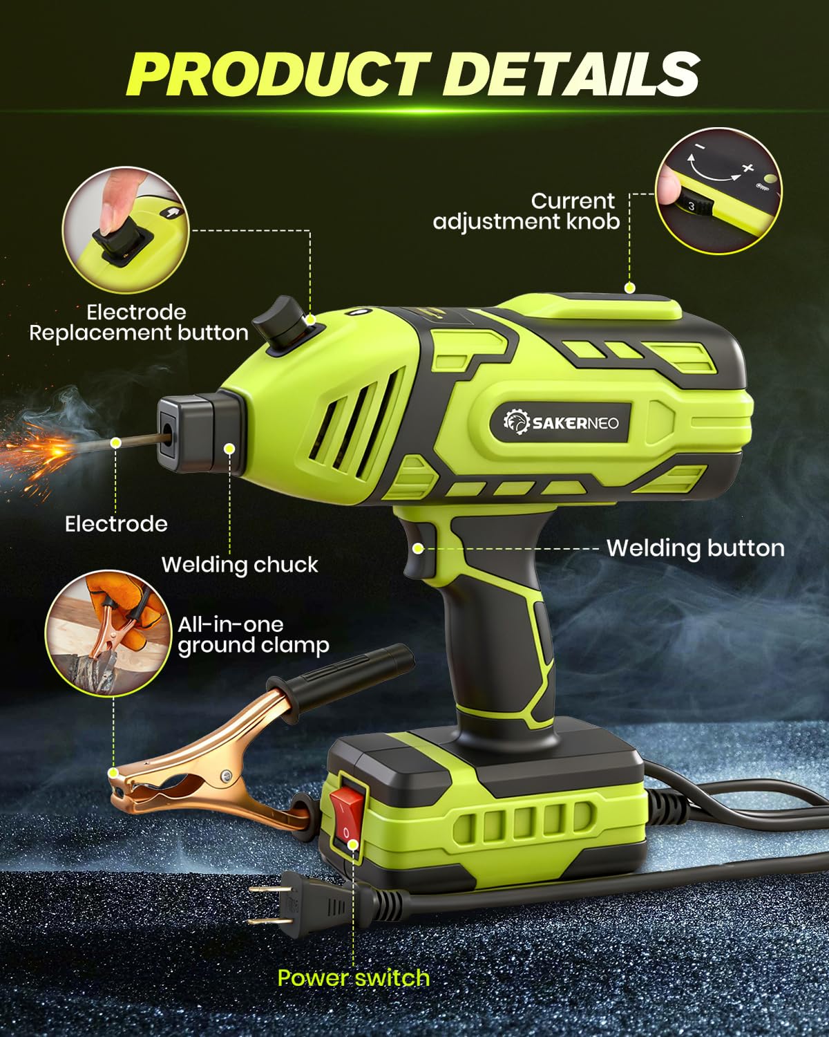 SakerNeo Portable Handheld Welding Machine 110V with IGBT Inverter, 5-Level Adjustable Current 20-120A, Compact Lightweight Design for Stick Welder, DIY Projects, and Professional Use (GREEN)
