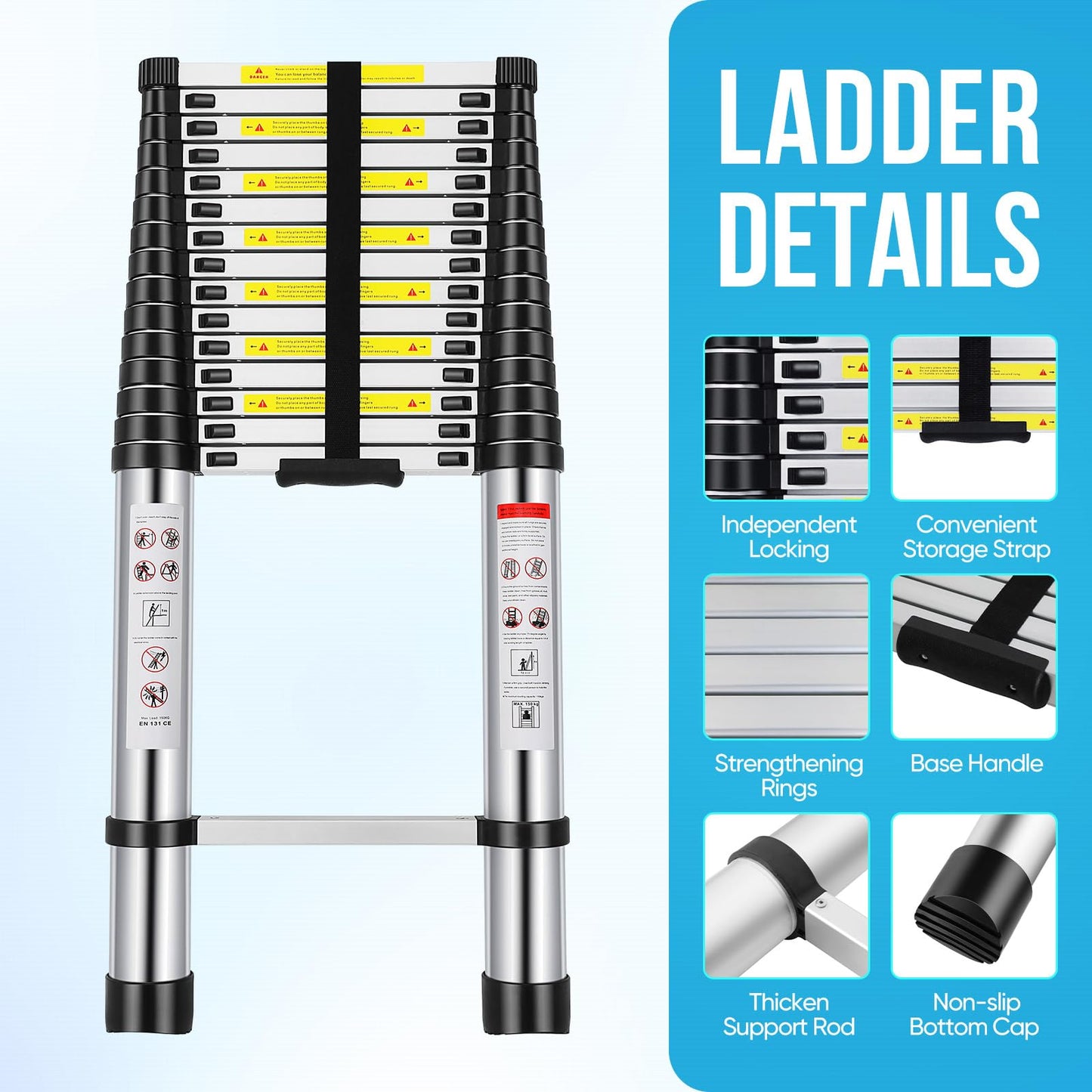 Telescoping Ladder, 20.3 FT Aluminum Extension Ladder, Heavy Duty 330lbs Capacity,Folding Compact Portable Anti-Slip Ladder for RV or Outdoor Work