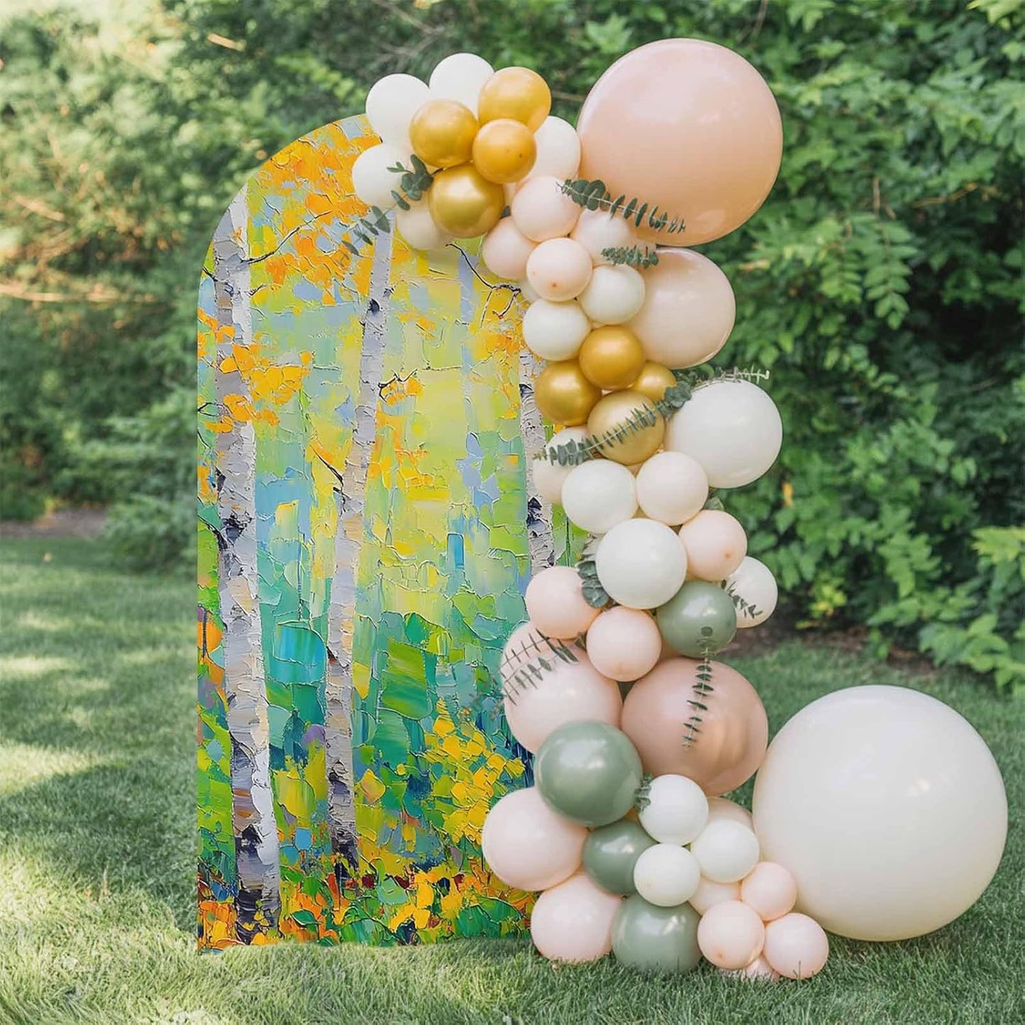 Jnbasdffb 7.2 Yellow Leaves Wedding Arch Cover, Stretchy Spandex Arch Backdrop Stand Covers FT, Modern Oil Painting