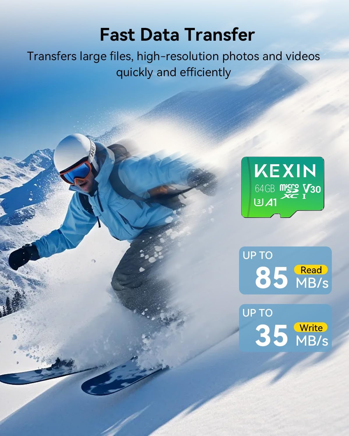KEXIN 64GB 3 Pack 85MB/s 4K, V30, A1, C10, 4K Tablet,64 Micro SD Card with Adapter - Up to UHD High Speed microSDXC