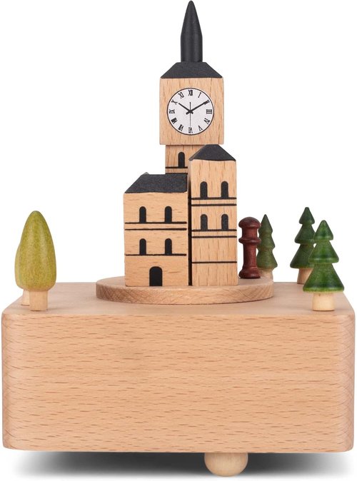 Cottage Garden Big Ben Musical Figurine - 6 Inch Woodgrain Beech Wind-Up Design