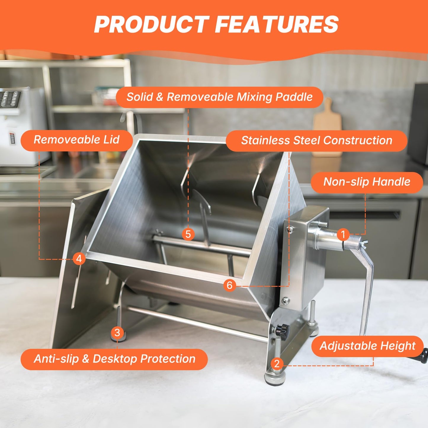 Hakka 90lb/45L Commercial Meat Mixer, Manual Tilt Tank Meat Mixer 60L Stainless Steel for Sausage (Mixing Max.90lb/45L for Meat)