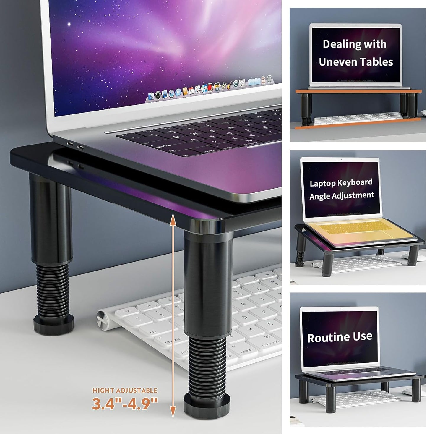 HD01B-002 Glass Computer Monitor Stand Riser with Height Adjustable Multi Media Desktop Stand for Flat Screen LCD LED