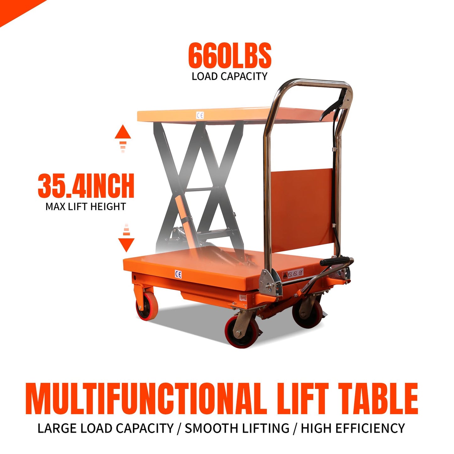 Tory Carrier Lift Table Cart 660 LBS Capacity 35.4" Lifting Height, Foldable Hydraulic Scissor Cart, Manual Platform Carts, 4 Wheels and Foot Pump, Elevating Hydraulic Cart for Transportation