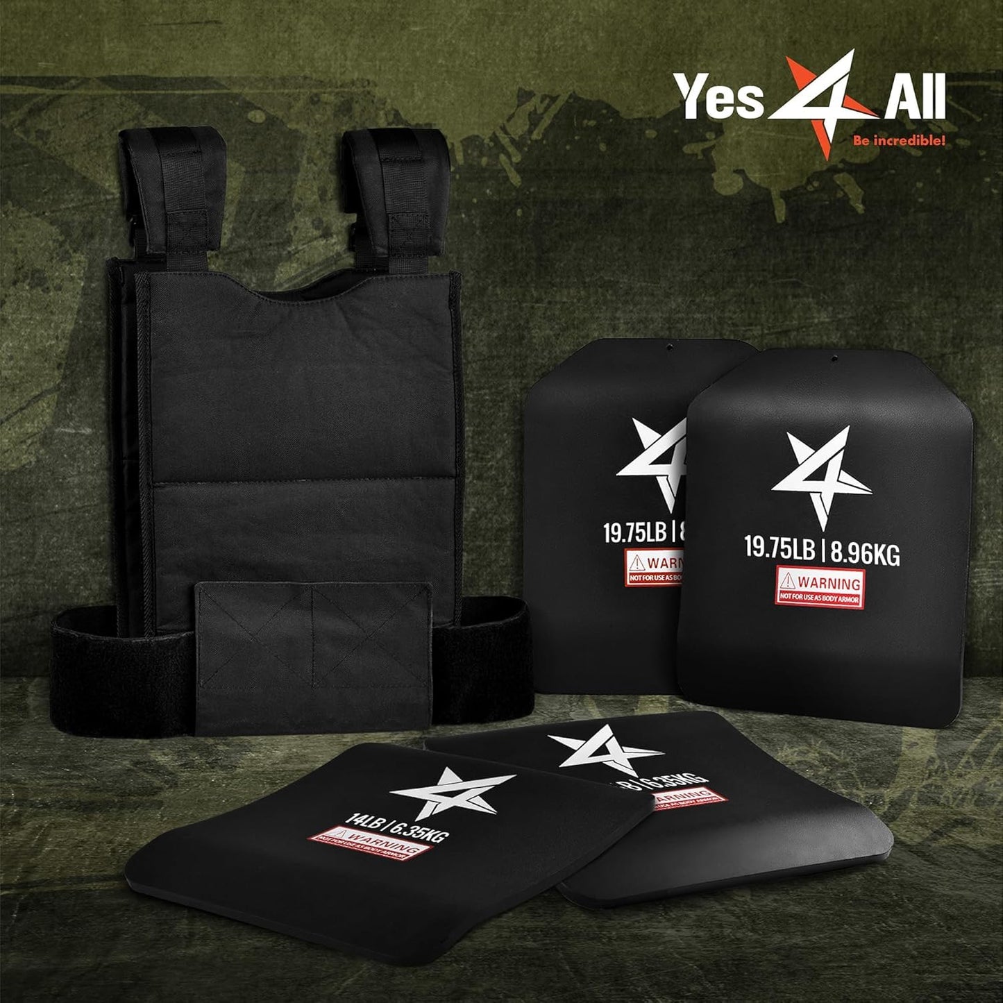 Yes4All Weighted Vest Plate with Curved Ergonomic Plates for Running, Rucking, & Strength Training, Comfortable Fit, Tactical Vest, Plate Pair or Combo, 5.75 to 19.75LB - 19.75 lb Pair (Plate Only)