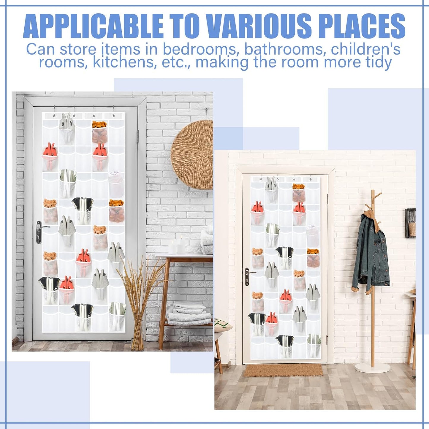 Windyun Over The Door Shoe Organizer - Large Breathable Mesh Pocket Rack | Clear White Hanging Storage for Closet