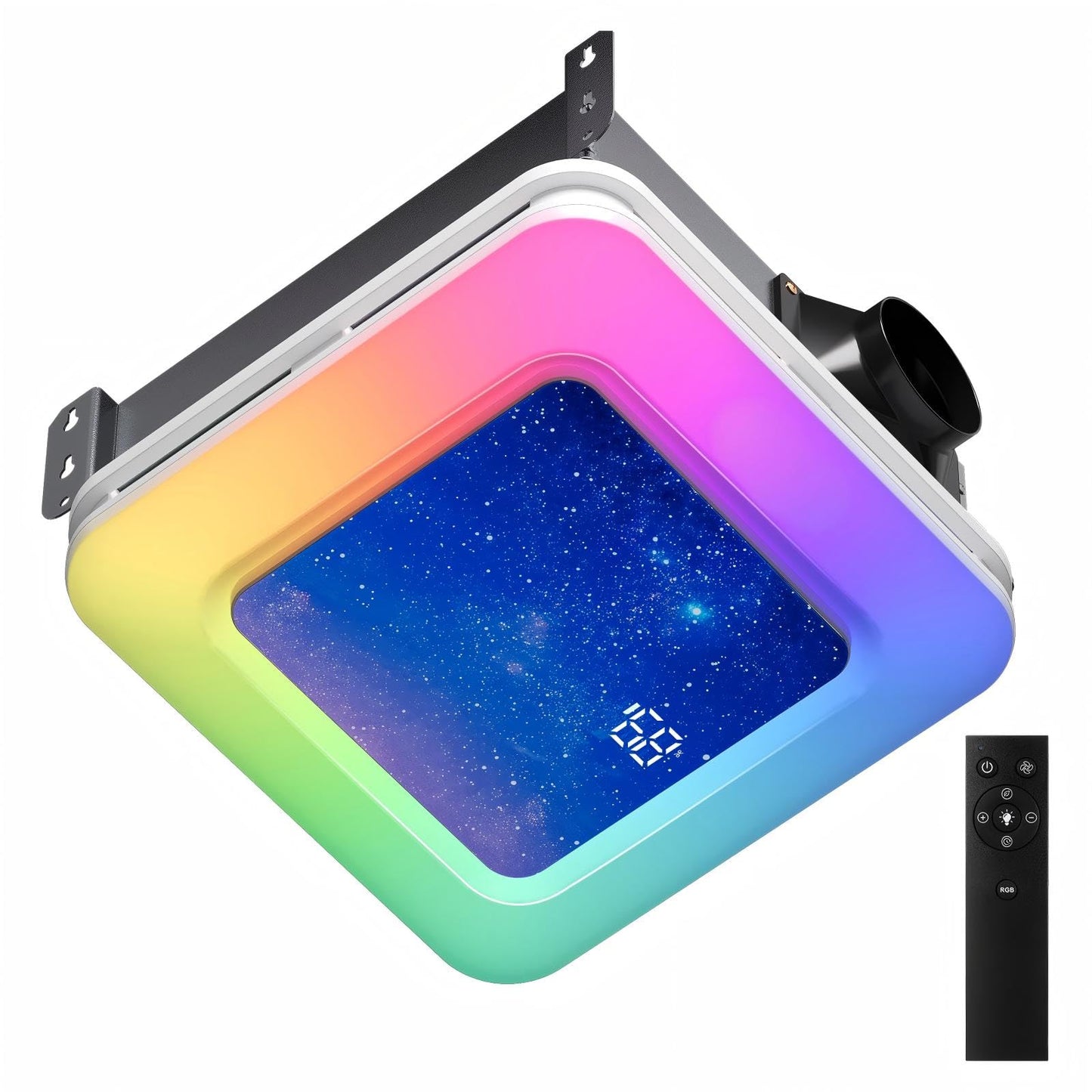 ROJOSAN Bathroom Exhaust Fan with Humidity Sensor, 230 CFM 1.0 Sone Ventilation Fan, 3 Dynamic Light and 3CCT Light (2700-4500-6500K), 11.22” x 11.22” Mount, Remote Control (Stellar Night)