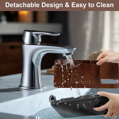 GFWARE Wooden Toothbrush Holder - 7 Slot Bathroom Organizer for Kids | Brown Countertop Caddy