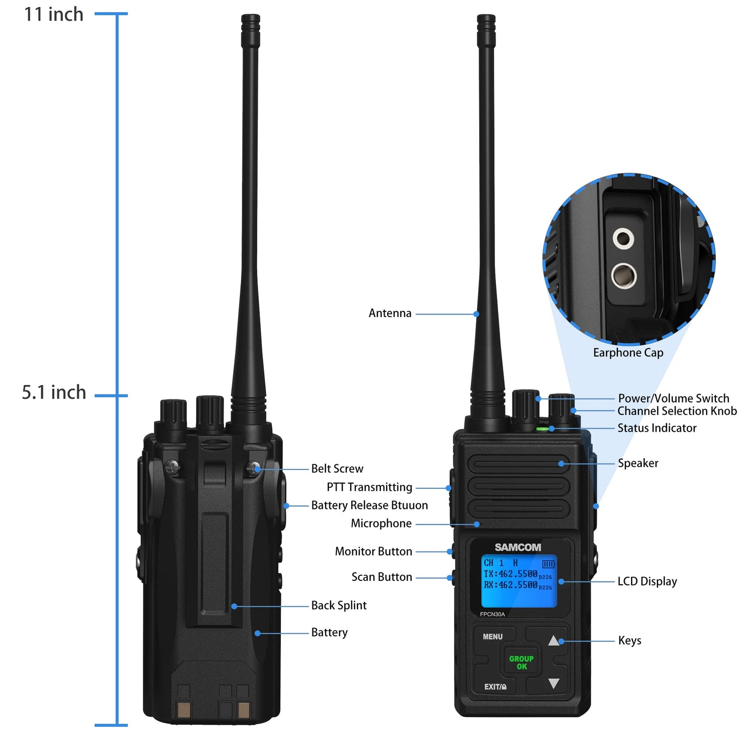 SAMCOM FPCN30A Two Way Radio Commercial with Gang Charger, Rechargeable 2 Way Radio,5W Walkie Talkie High Power, UHF Radios for Warehouse,Churches,Jobsite (6 Pcs Radio + Charger Gang)