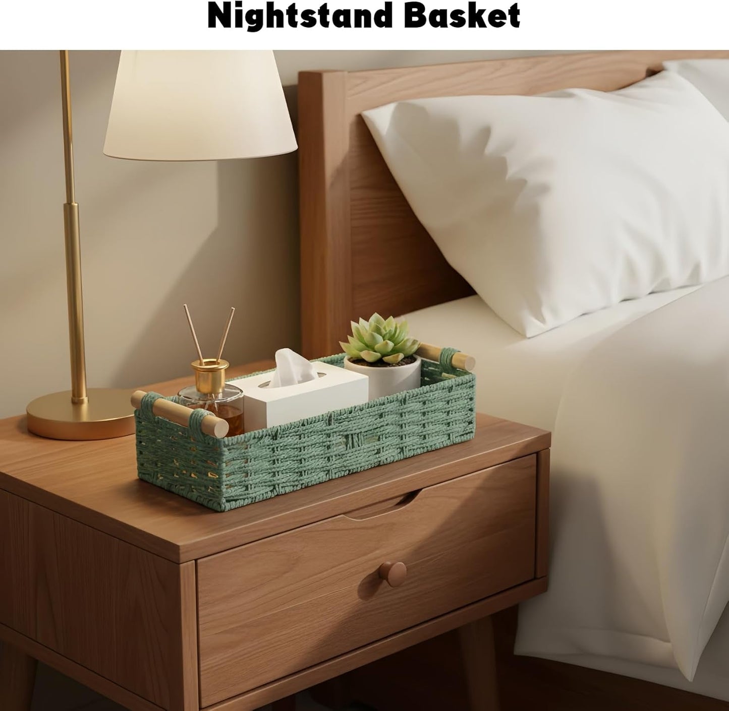 Skiennix Small Bathroom Storage Baskets - Woven Paper Rope Organizers in Sage Green | Perfect for Home Decor & Gifts