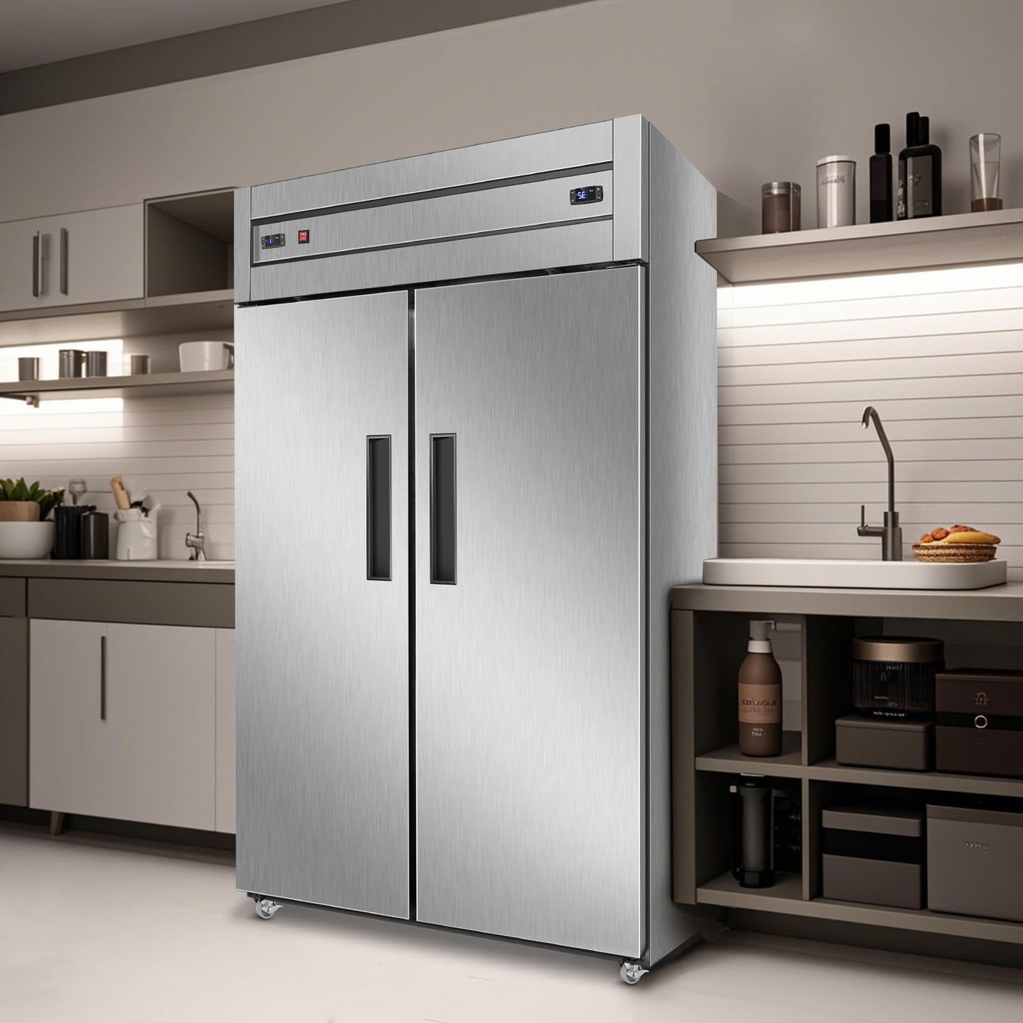Tylza Commercial Refrigerator and Freezer Combo, 48" W Dual Temperature Zones, All Stainless Steel Design, 770L 6 Adjustable Shelves Refrigerator and Freezer Combo for Restuarant, Shop, Garage, etc