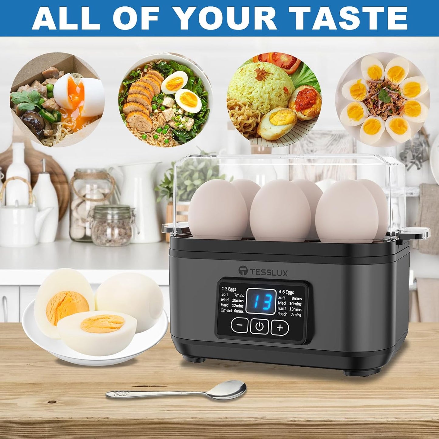 Tesslux Electric Egg Cooker - 6 Egg Capacity for Hard Boiled, Poached, Scrambled Eggs | Auto Shut Off (Gray)
