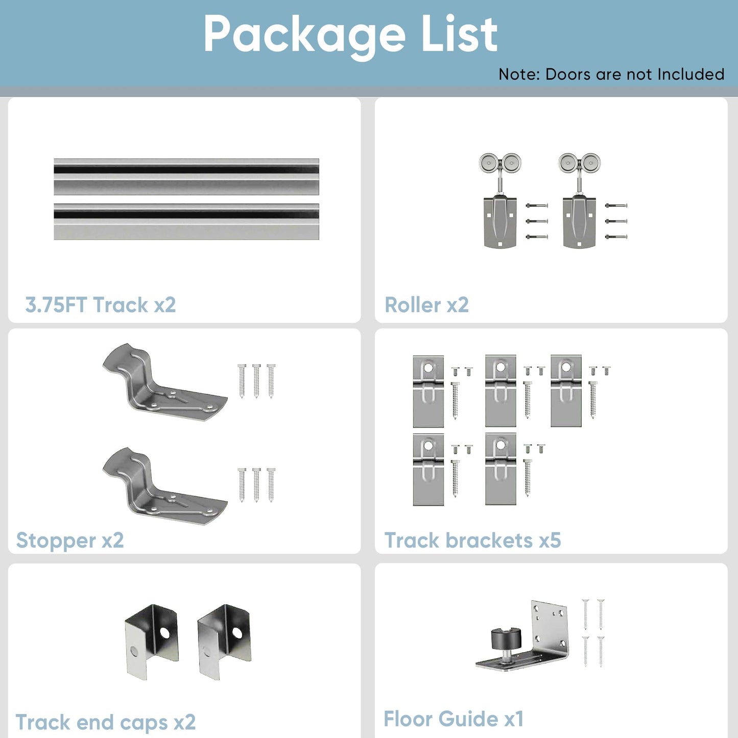 JUBEST 7.5FT Box Rail Exterior Barn Door Hardware Kit, Heavy-Duty Silver Sliding Barn Door Track System, Wall Mount Door Hardware Kits (Door Not Included)