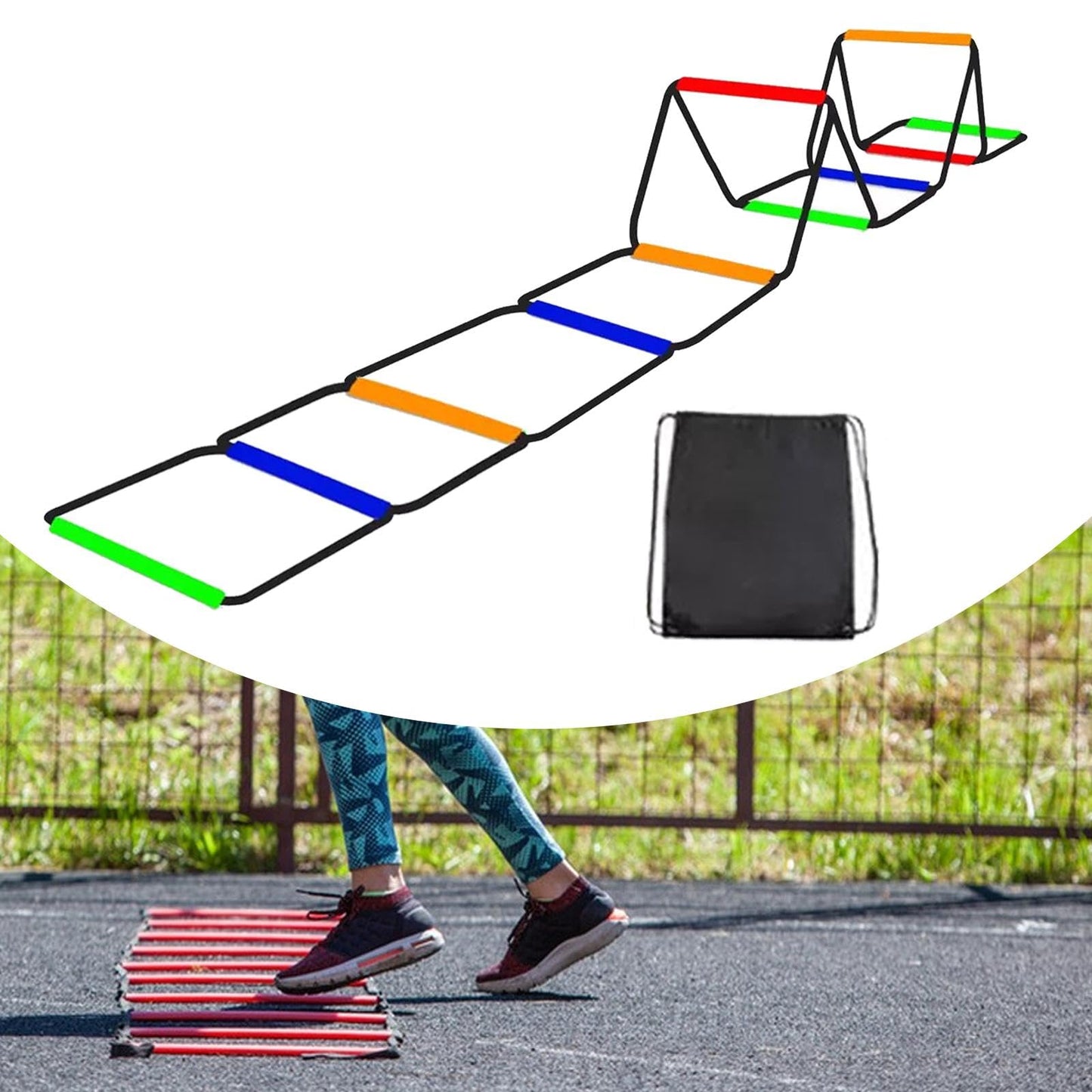 Colaxi Agility Ladder Speed Ladder Workout Improves Coordination Home Gym Outdoor Sports Folding Rugby Multipurpose Fitness Training, 10 Grids with Bag